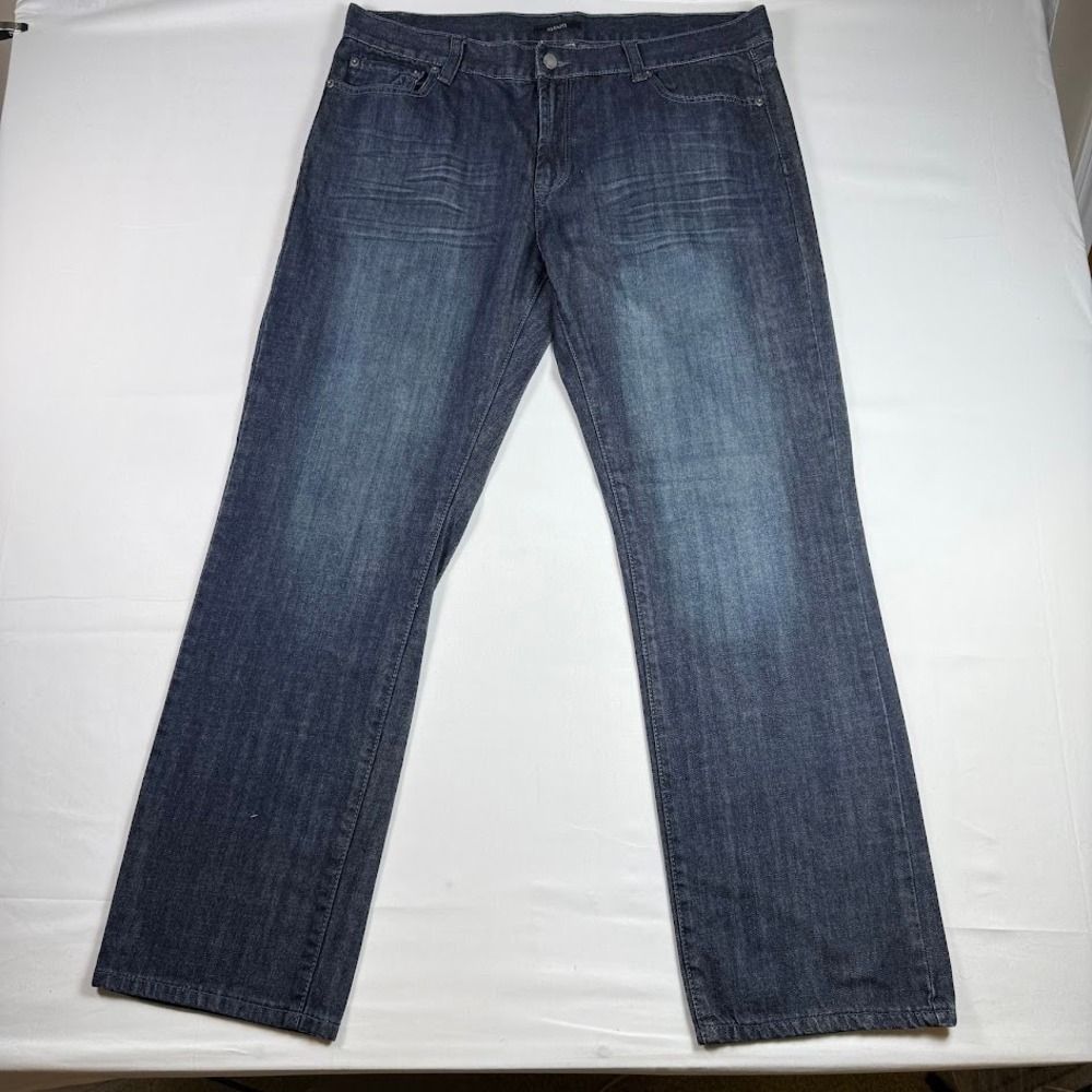 Alfani Mens Straight Leg Dark Wash Blue Denim Jeans 38x32 Relaxed Fit